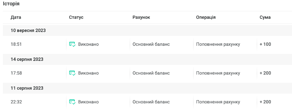 Історія транзакцій Пін Ап
