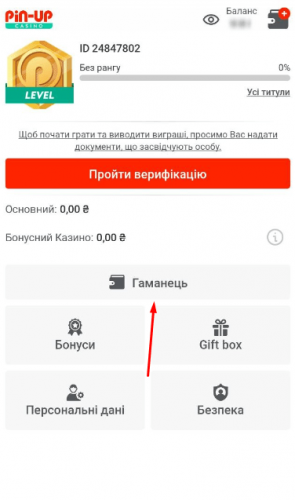 Як вивести гроші з рахунку Pin Up 4 Вхід до каси в застосунку