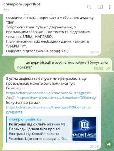 Спілкування з техпідтримкою в Телеграмі