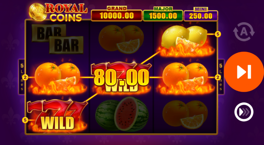 Виграш 80 грн в слоті Royal Coins, за який нараховується 2 бали в залік акції